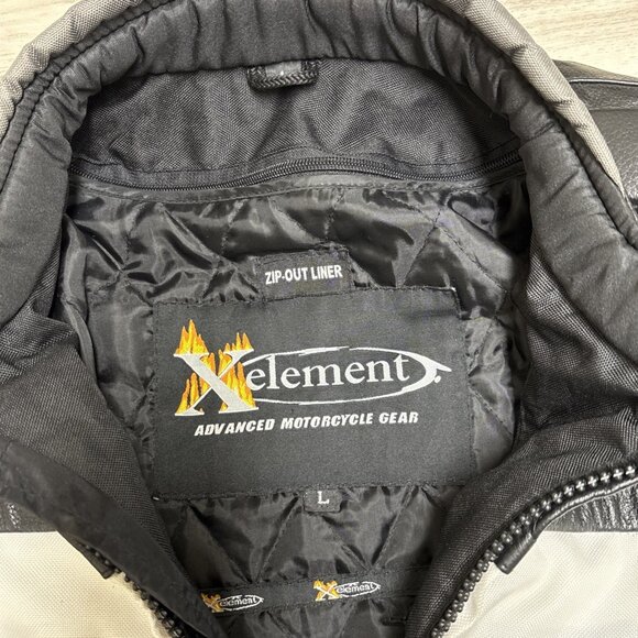 XElement Leather Motorcycle Jacket Mens L Black Reflective Waterproof Zip Liner - Picture 7 of 10